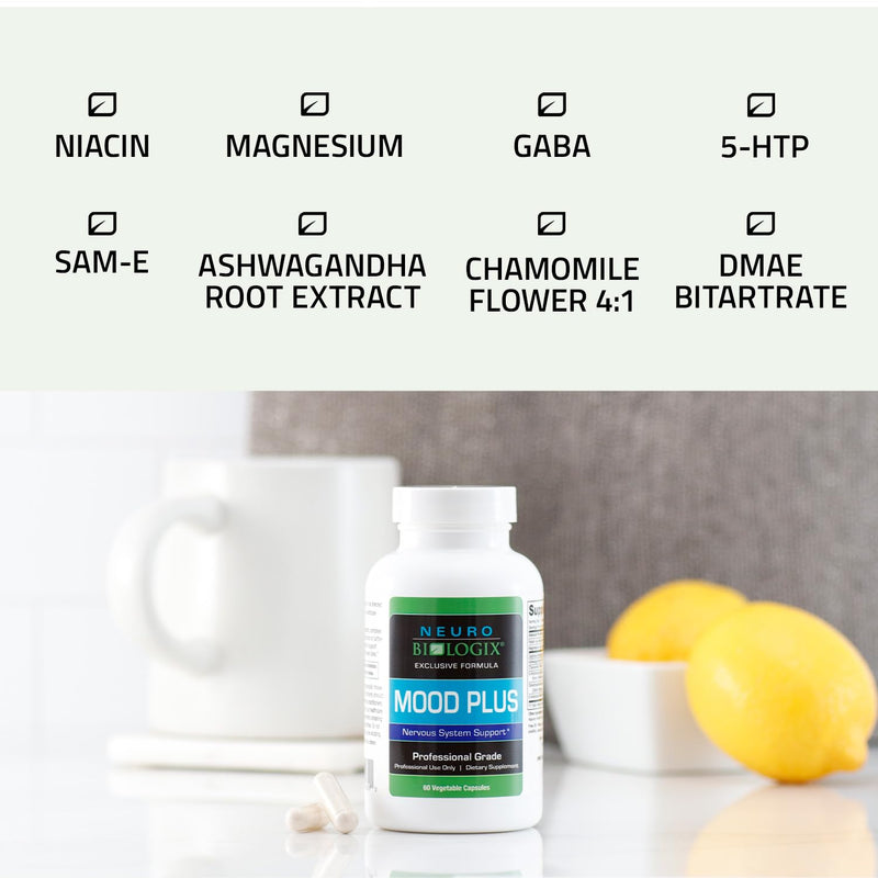[Australia] - Neurobiologix Mood Plus - Mood Support Supplement, Stress Relief and Mood Booster, Vitamins for Improved Moods & Calming Effects, with 5HTP, Niacin & GABA, 60 Capsules 