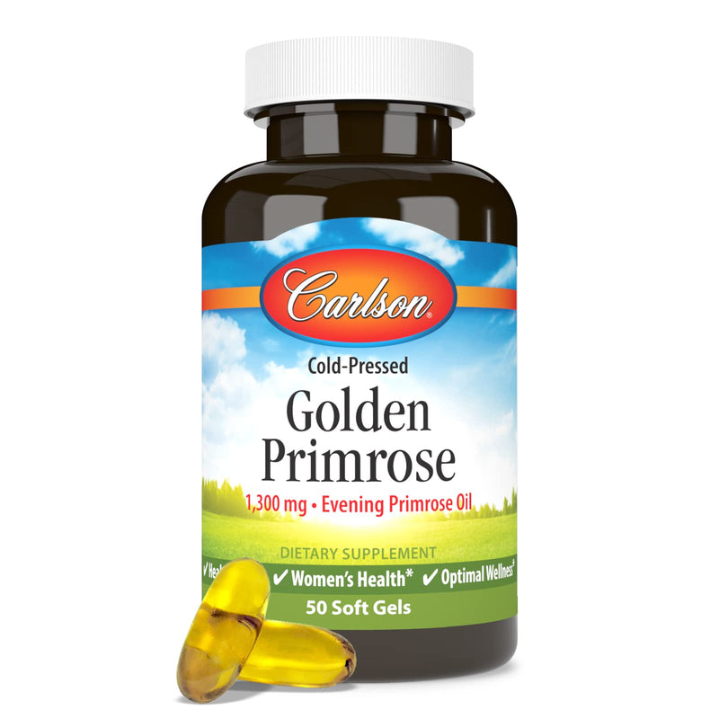 [Australia] - Carlson - Golden Primrose, 1300 mg Evening Primrose Oil, Cold-Pressed, Healthy Skin, Women's Health & Optimal Wellness, 50 Softgels 
