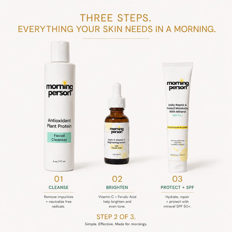 Vitamin C Brightening Serum with Citrustem & Ferulic Acid | Morning Person | With Vitamin E and Hyaluronic Acid, Reduce the appearance of wrinkles and improve skin's elasticity