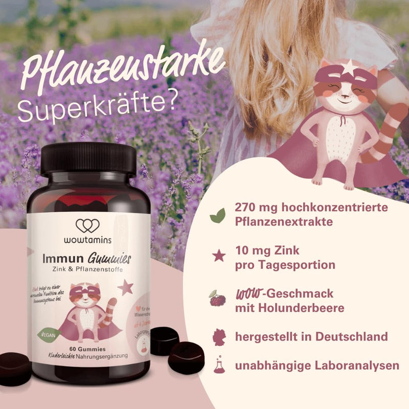 [Australia] - wowtamins Immune Gummies - Zinc & valuable plant extracts for the immune system (30-day supply) - Dietary supplement with elderberry, ginger & more - Vitamin Gummies for children & adults 60 pieces (pack of 1) 