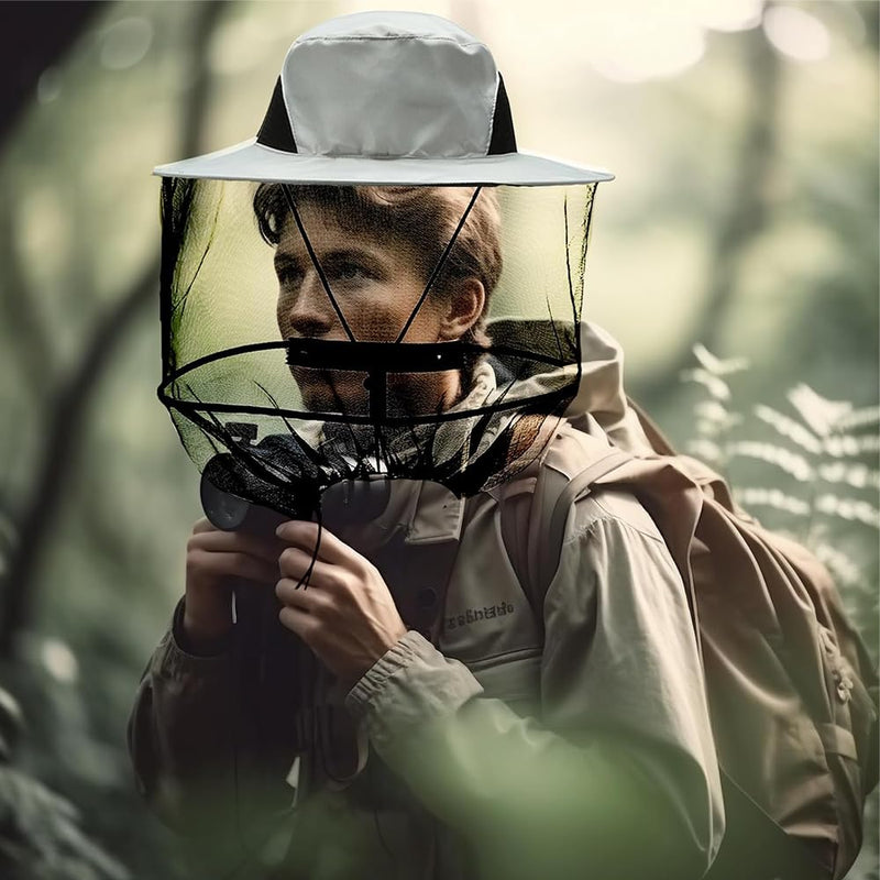 [Australia] - JAONLD Beekeeper Hat with Veil, Hat with Mosquito Net Head Protection Mosquito Hat Easy to Wear Mosquito Net Head Mosquito Protection Hat for Outdoor Hiking Camping Gardening Fishing (Grey) 