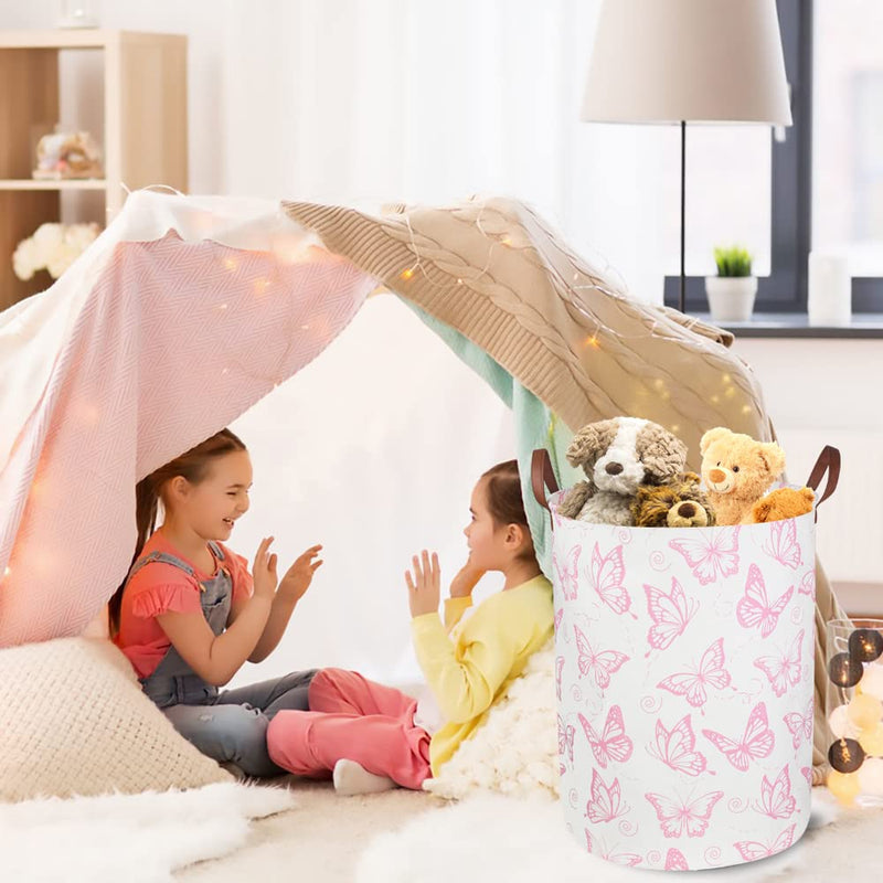 [Australia] - Pink Laundry Basket,Waterproof Nursery Hamper for Baby Girl ,Collapsible Storage Baskets for Girls Bedroom,Kids Toys Storage Bin,Room Decor,Gift Basket（Pink Butterfly 1 Pink Butterfly 