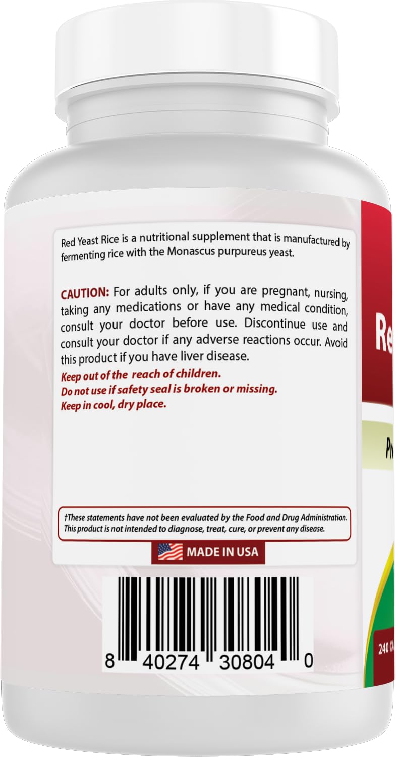 [Australia] - Best Naturals Red Yeast Rice 1200mg Per Serving 240 Capsules - Premium Formula - 3rd Party Lab Tested 