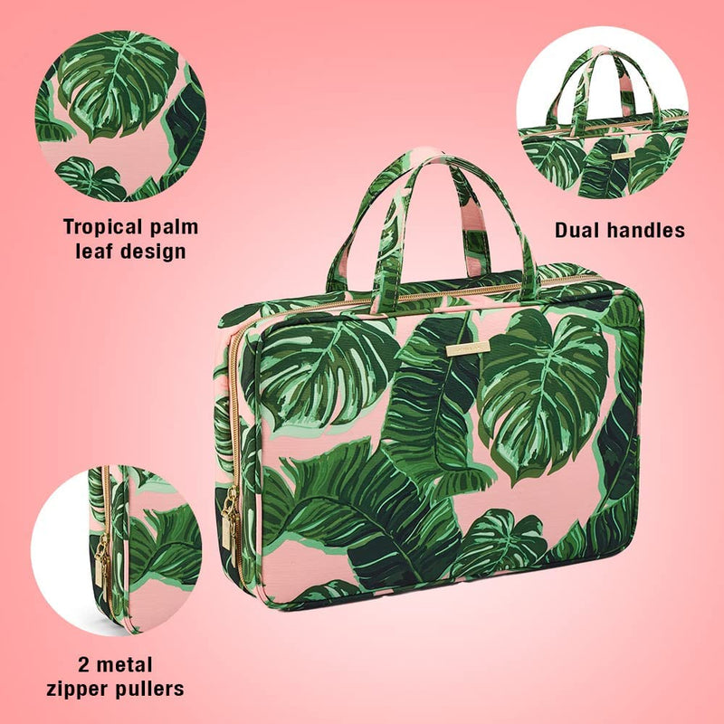 Conair 2 Piece Tropical Palm Leaf Print Weekender Bag Set With Clear Pencil Case Makeup Bag