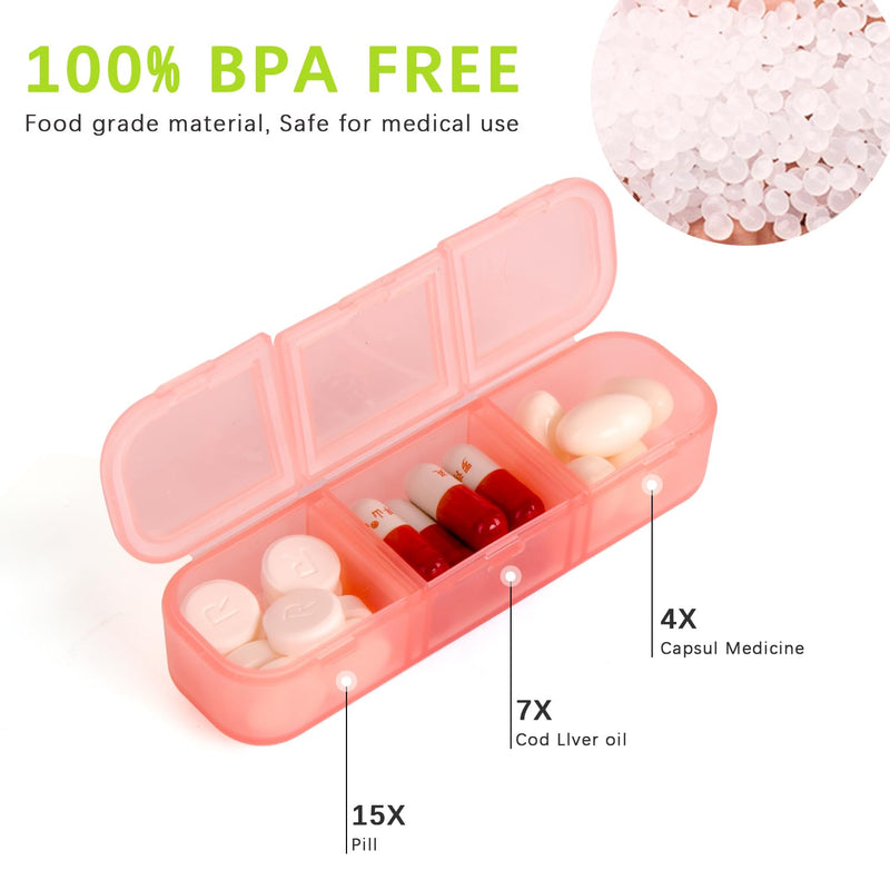 Pill Organizer 3 Times a Day Pink, Weekly Pill Case with Labels, Pill Box Medicine Organizer to Hold Vitamins and Medication | IPX7 Waterproof |21 Independent Sealing Rings