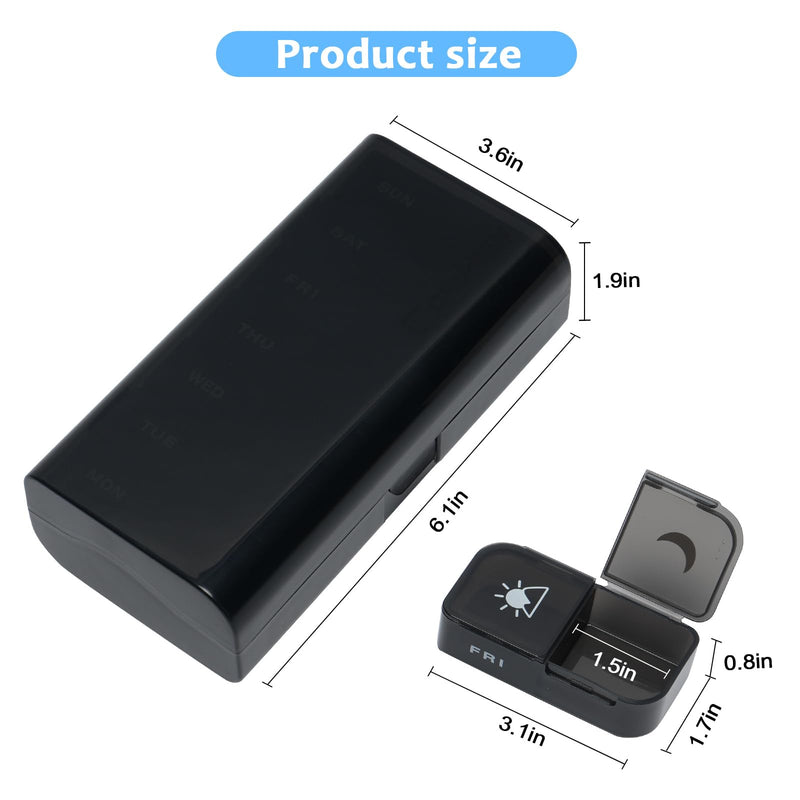 Weekly Pill Organizer 2 Times a Day,AP PM 7 Day Pill Box Detachable | Food-Grade Material,Travel-Friendly,7 Day Pill Container Medium,Compartment holds up to 6 fish oil or 10 vitamin-Black Black Medium Size(2 Times a Day)