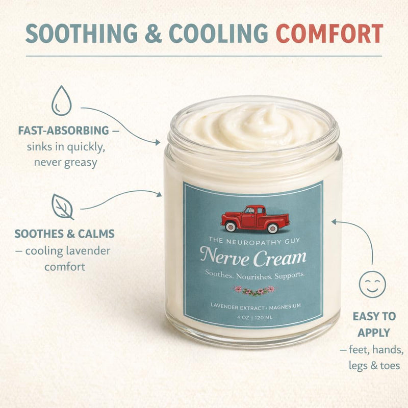 The Neuropathy Guy Nerve Cream - Lavender Magnesium Cream for Feet, Hands, Legs & Toes - Soothing Nerve Support with Arnica, Menthol, Aloe Vera & Vitamin E - 4 oz