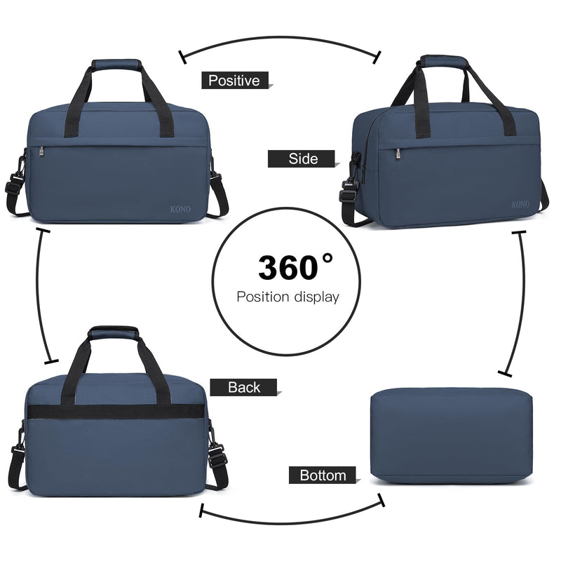 Kono Travel Duffel 20L Under Seat Carry-On Bag Navy | Sports Tote Gym Weekender Overnight Bag - 15.75"x9.84"x7.87" M(15.75in x 9.84in x 7.87in)-20L