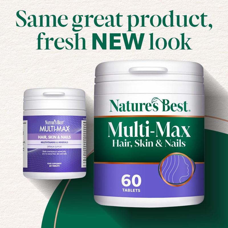 Nature's Best Multi-Max Multivitamin for Hair, Skin & Nails - with Biotin, Selenium & Zinc - Triple Action Support - UK Made - 60 Tablets (2 Months' Supply) 60 count (Pack of 1)