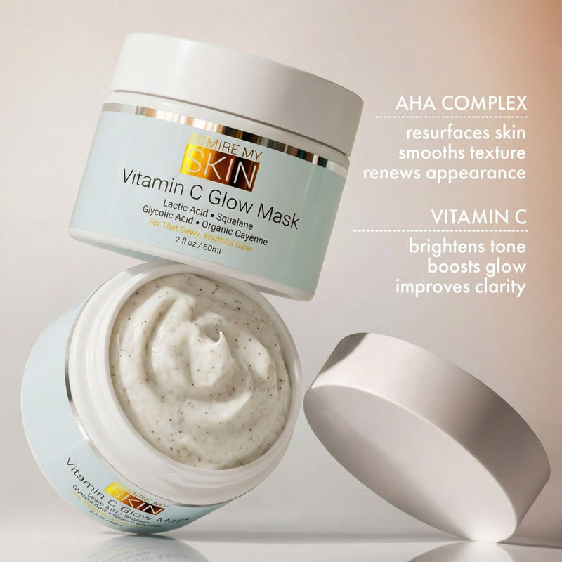 Admire My Skin Vitamin C Glow Mask Brightening Face Mask 2oz | Hydrating Skin Care with Glycolic Acid, Lactic Acid & Squalane for Glowing Skin & Smooth Even Tone