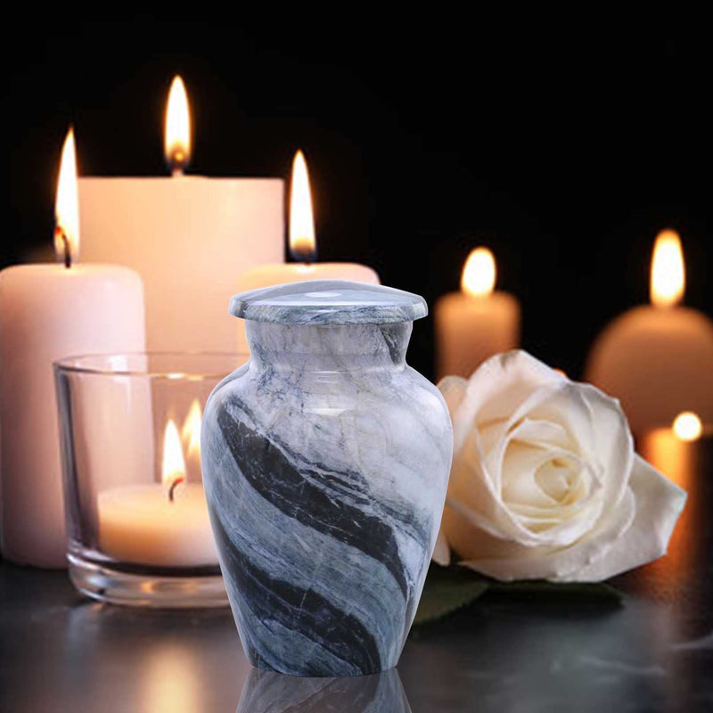 [Australia] - Small Keepsake Cremation Urns for Human Ashes - Marble Finish Metal Keepsake Urn - Mini Cremation Urn for Pet Ashes - Handcrafted Memorial Urn - Funeral Urns with Velvet Bag (Silver Wave) Silver Wave 