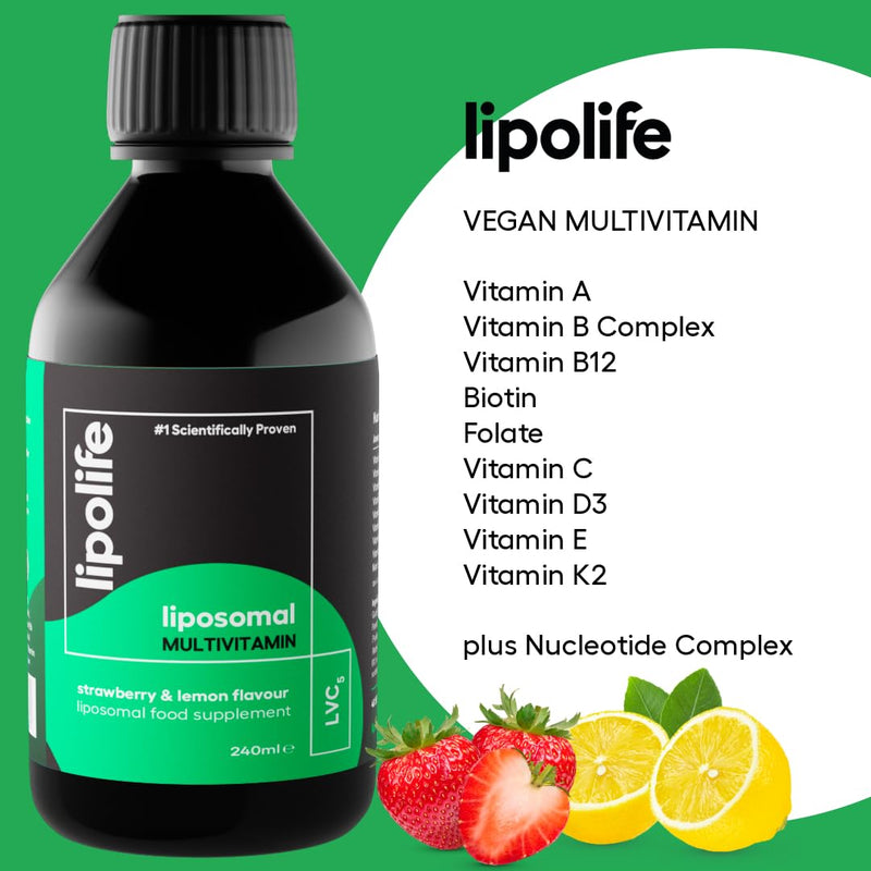 Liposomal Vegan Multivitamin | Higher Absorption, Scientifically Proven | Advanced Formula. Strawberry and Lemon Flavour. 240ml. for Your Family's Immune Health. Lipolife