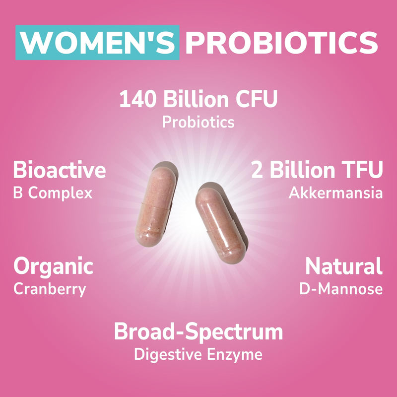 Vitalibre Women's Probiotic Plus, Akkermansia, 140 Billion CFU, 19 Strains with AKK, Vitamin B6, B9, B12, Biotin, Cranberry, D-Mannose, Gut, Vagina Health, 60 Vegetarian Caps