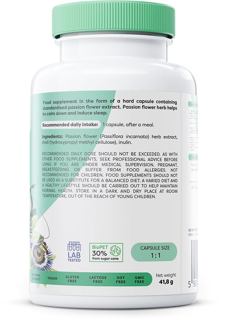 Osavi Passiflora 250 mg – 120 Vegan Capsules | Standardized Passion Flower Extract for Relaxation & Sleep Support | Helps with Mental Tension & Anxiousness 120 count (Pack of 1)