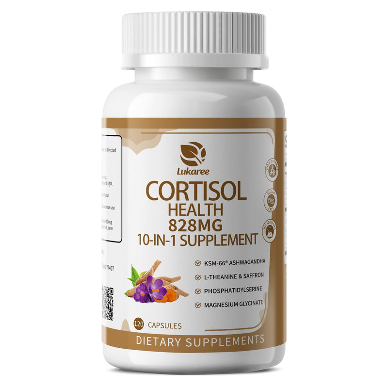 Lukaree Cortisol Supplements for Women and Men, with KSM-66® Ashwagandha | 10-IN-1 Cortisol Reducer with L-Theanine, Magnesium, Saffron & Phosphatidylserine, GMP Quality, 120 Capsules, 60-Day Supply 120 Count (Pack of 1)