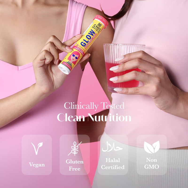 Chicnutrix Glow - Reduced Glutathione 500mg (OPITAC™) & Vitamin C for antioxidant support and detoxification, non-GMO & Vegan - 20 tablets (Strawberry – Lemon flavour)