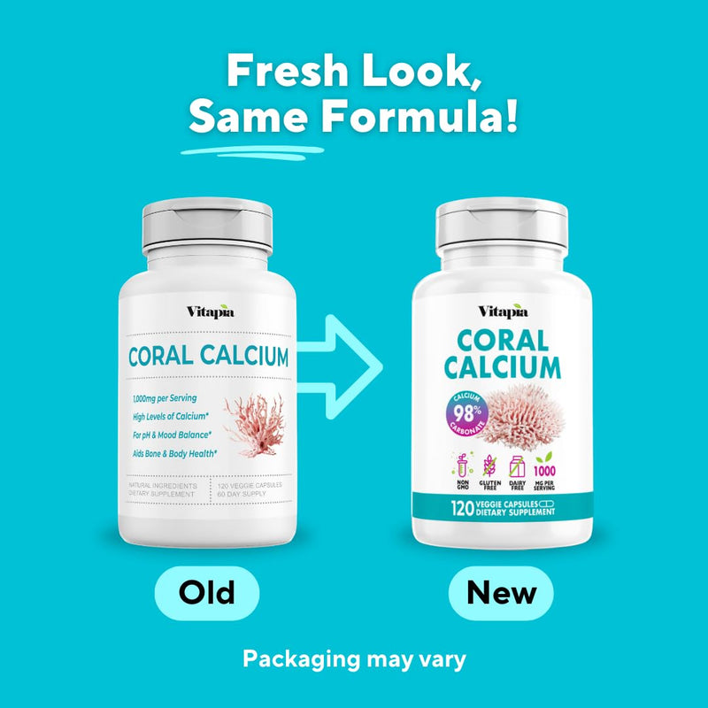 Vitapia Coral Calcium Powder 1000mg Capsules for Overall Health, Bone Health, PH Level Balance, Trace Minerals Support - 120 Veggie Capsules - Non-GMO & Gluten-Free Supplement 120 Count (Pack of 1)