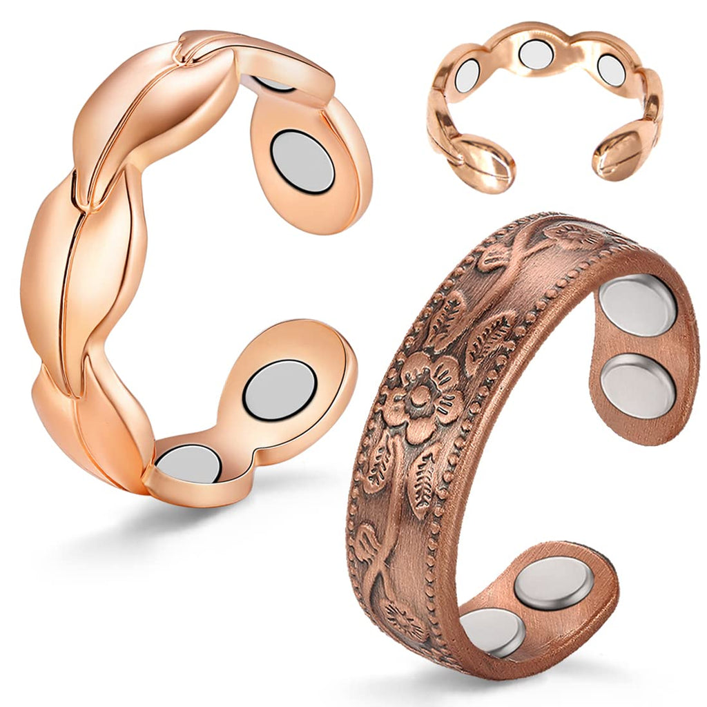 2PCS Copper Rings for Women Adjustable Solid Pure Copper Ring with Jewelry Gift Box for Birthday Anniversary 1-Fishtail & Copper Rose Gold