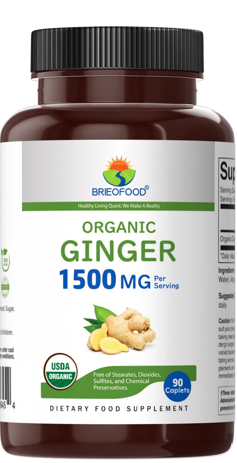 [Australia] - Brieofood Organic Ginger 1500mg, 45 Servings, Vegetarian, Gluten Free, 90 Vegetarian Tablets 