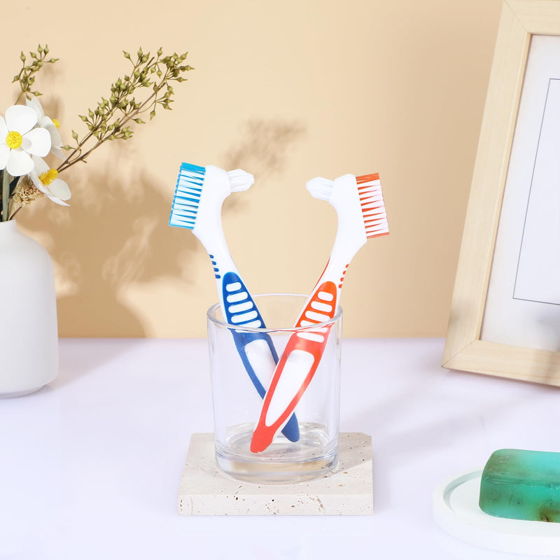 [Australia] - WLLHYF Denture brush double bristle head multi-layer bristles soft bristles denture brush for cleaning artificial teeth dentures dentures denture retainer (blue/orange), 2 pieces blue/orange 
