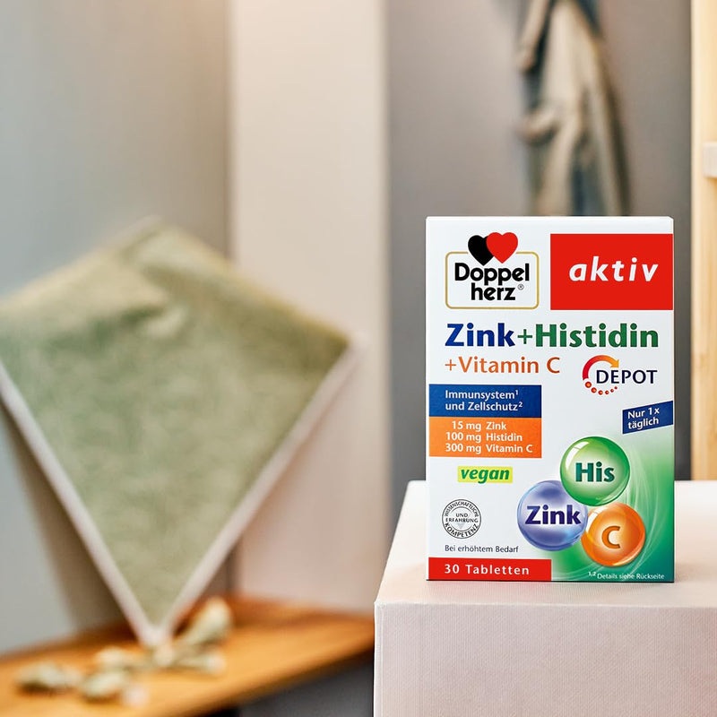 [Australia] - Doppelherz Zinc 15 + Histidine + Vitamin C - 15 mg Zinc as a contribution to the normal function of the immune system and to the maintenance of normal skin - 100 vegan depot tablets 100 DEPOT tablets (pack of 1) 