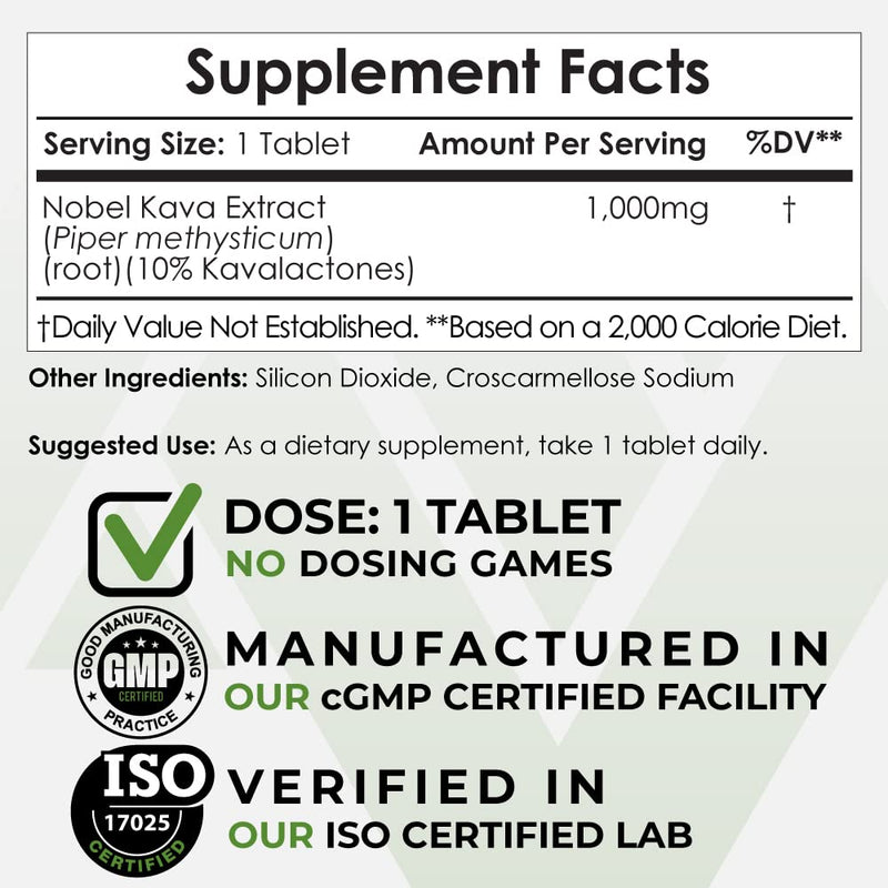 [Australia] - Nootropics Depot High Bioavailability Noble Kava Tablets | 1,000mg | 30 Count | Minimum 10% Kavalactones | Enhanced Traditional Water Extract 