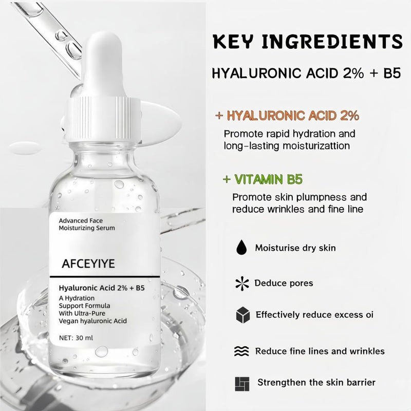 Hyaluronic Acid 2% + Vitamin B5 Face Serum, Moisturizing, Repairing Skin, Anti-aging, Soothing Dry Skin, Enhancing Skin Elasticity, Feminine Plump & Smooth Skin Facial Care Serum