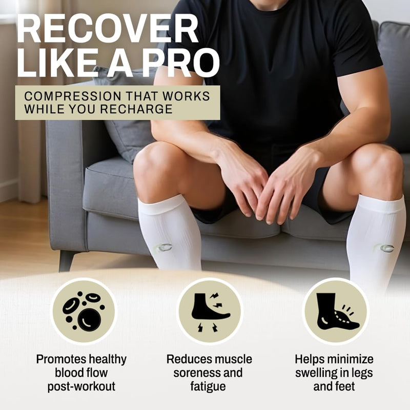 PRO Compression Calf Sleeve for Pain Relief | Calf Guard for Running, Cycling, Nurses, and Sports X-Small White