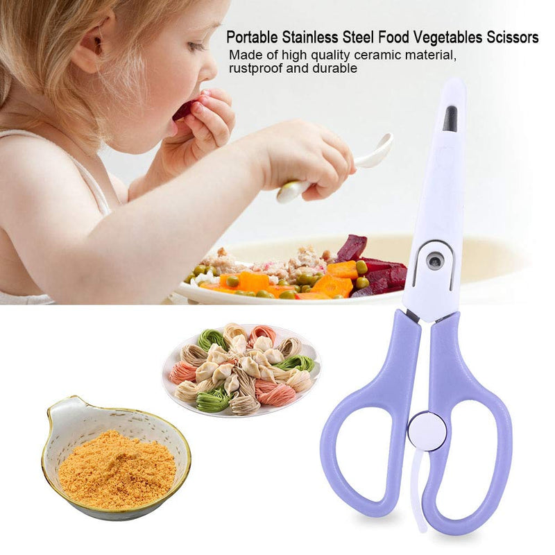 Food Shears Stainless Steel Baby Scissors Food Scissor with Plastic Cover for Toddlers, Preschool Training Kids Scissors(Purple) Purple