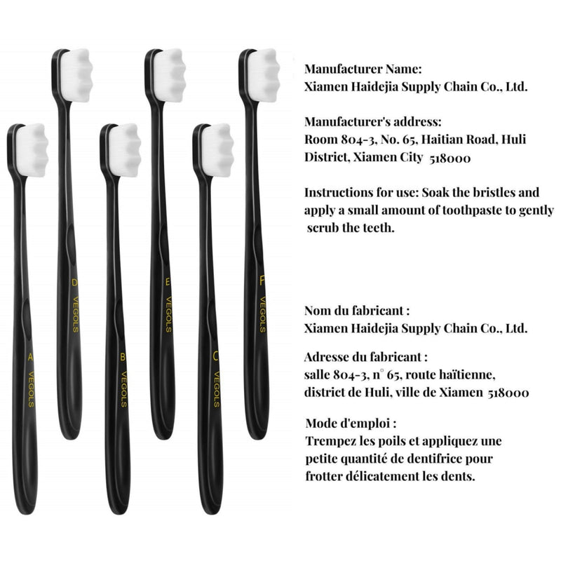 Adult Extra Soft Toothbrush with 20000 Soft Bristles, (Pack of 6) Micro Nano Manual Toothbrushes for Protect Sensitive Gums - Black