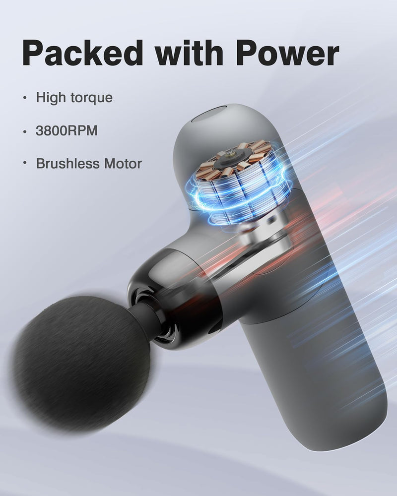 [Australia] - Mini Massage Gun, Percussion Muscle Massager for Back Pain Relief, Compact Sports Travel Massage Gun with 6 Massage Heads 4 Speeds, Gift for Her, Home, Athletes Silver 