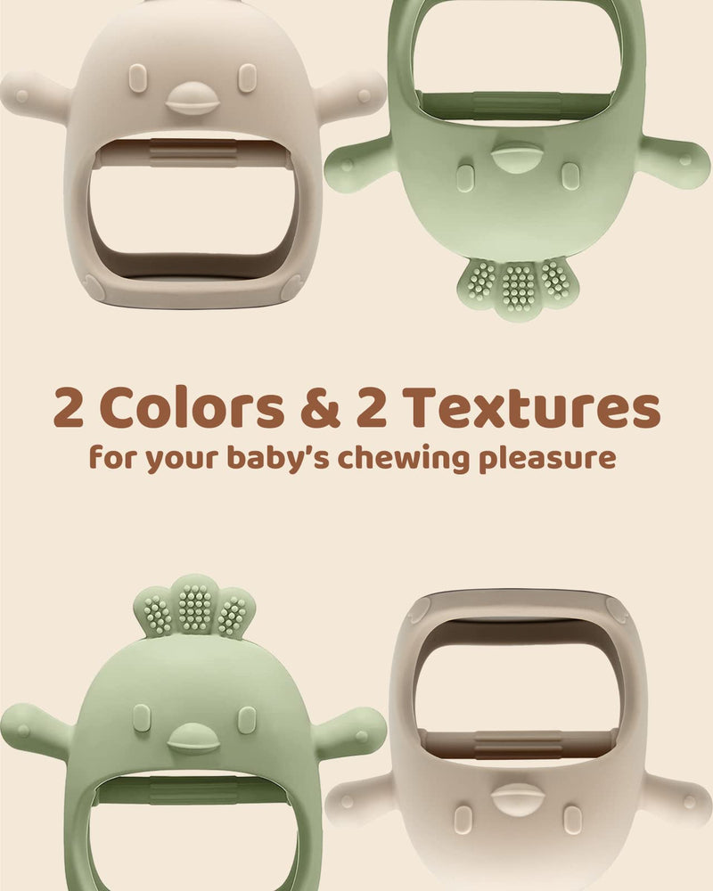 [Australia] - 2 Packs Baby Teething Toy for 0-6 6-12 months, Food Grade Silicone Teething Mitten, Anti Dropping Wrist Hand Teethers Baby Chew Toys for Sucking Needs, BPA Free (Green & Caramel) Green & Caramel 