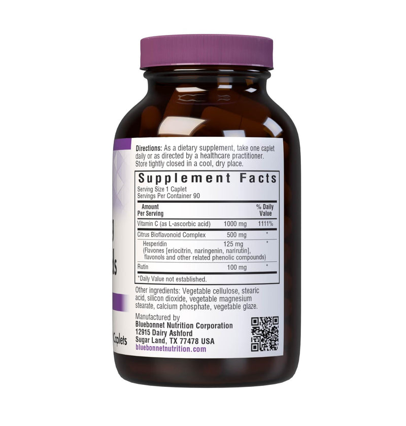 Bluebonnet Vitamin C 1000 mg Plus Bioflavonoids Caplets, 90 Count | Immune Health; Non-GMO, Vegan, Kosher Certified, Gluten-Free, Soy-Free, Dairy-Free
