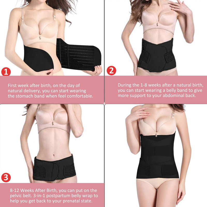 [Australia] - 3 In 1 Postpartum Belly Band Wrap - Abdominal Binder Post Surgery C Section Compression Girdle Belt X-Large Black 