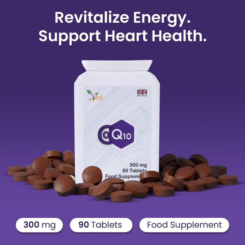 VED Ubiquinone Coenzyme Q10 300 mg Supplement, 180 Vegan CoQ10 Tablets, Super Strength Vegan Friendly Naturally Fermented CoQ10 Supplement, Non-GMO, 6 Months Supply.