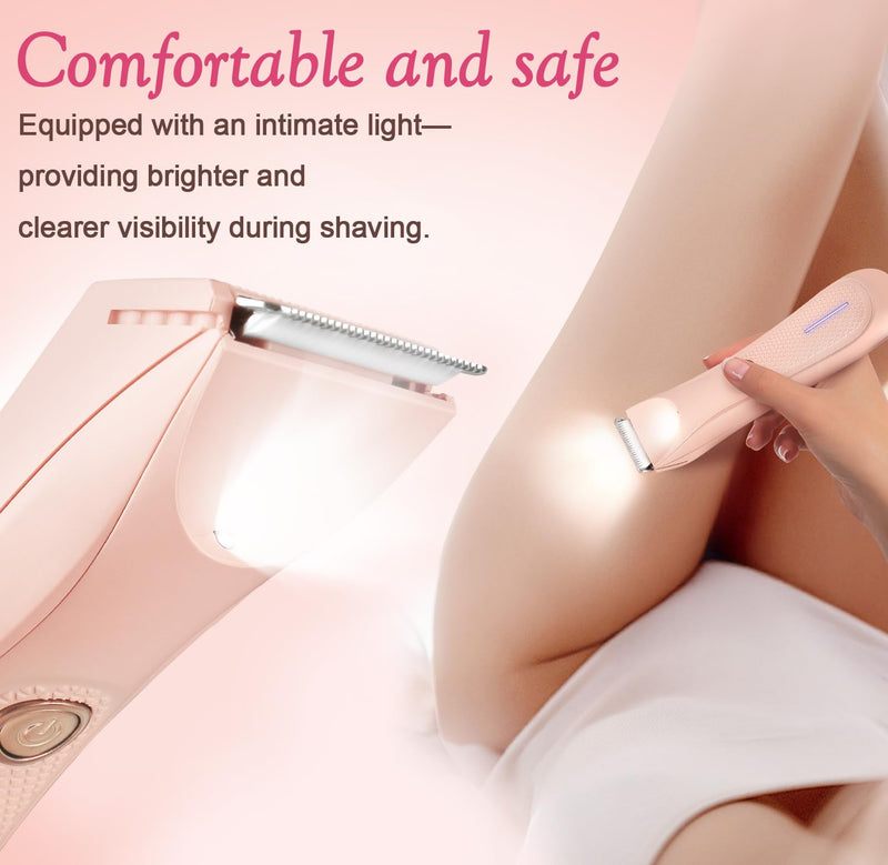 [Australia] - Riokko Bikini Trimmer for Women with LED Light and IPX7 Waterproof Dual Charging, Skin-Safe Cordless Pubic Hair Shaver with Battery Indicator Pink 