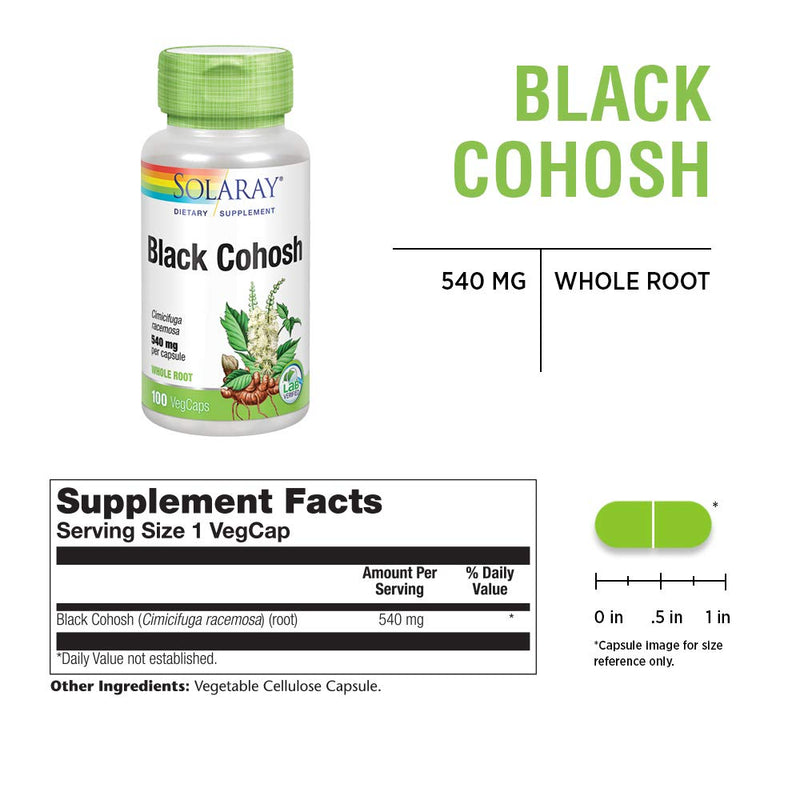 [Australia] - SOLARAY Black Cohosh 540 mg | Womens Health & Menopause Support Supplement | Whole Root | Non-GMO, Vegan & Lab Verified | 100 VegCaps 100 Count (Pack of 1) 