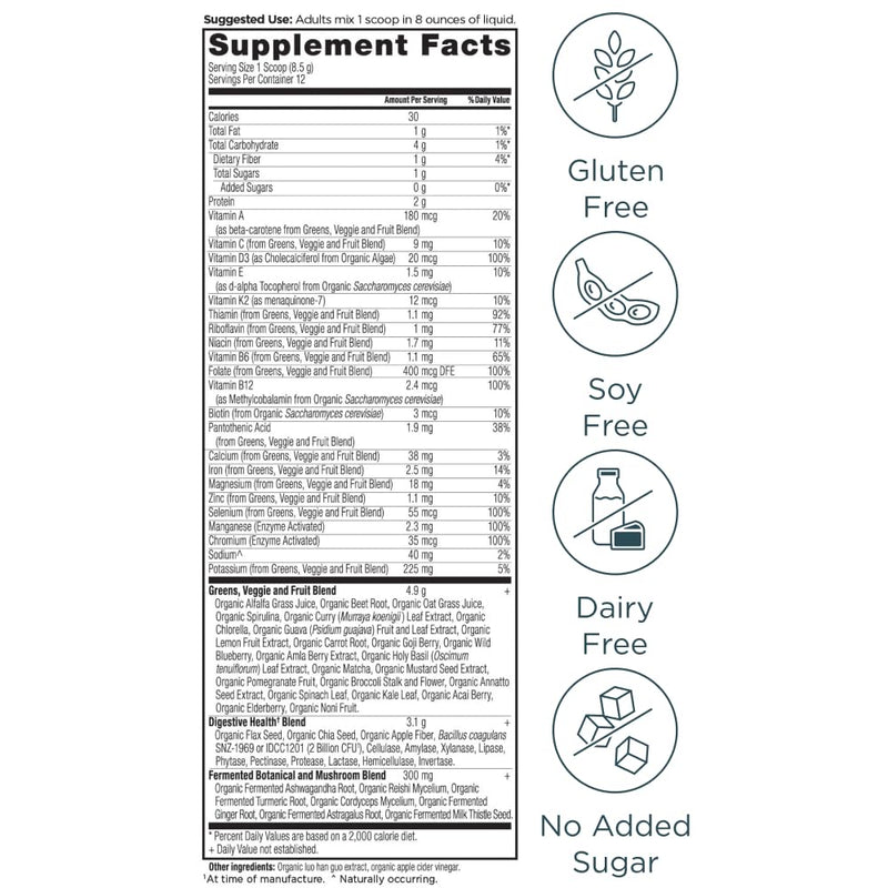 Ancient Nutrition Organic Super Greens + Multivitamins Powder | Vitamins + Made from Real Fruits, Vegetables and Herbs, for Digestive and Energy Support, 12 Servings