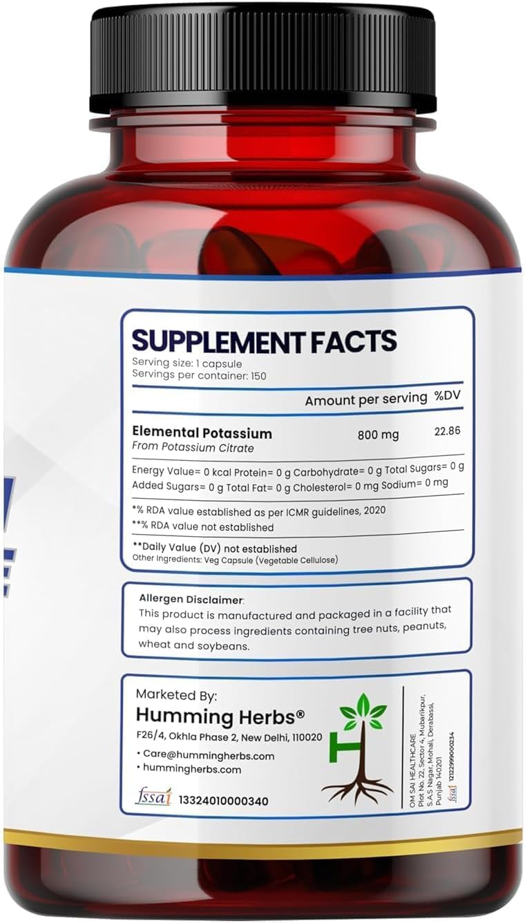 [Australia] - Potassium Citrate 800mg ‚Äì 150 Vegan Capsules | Daily Electrolyte & Mineral Support | No Additives | Non-GMO 150 Count (Pack of 1) 