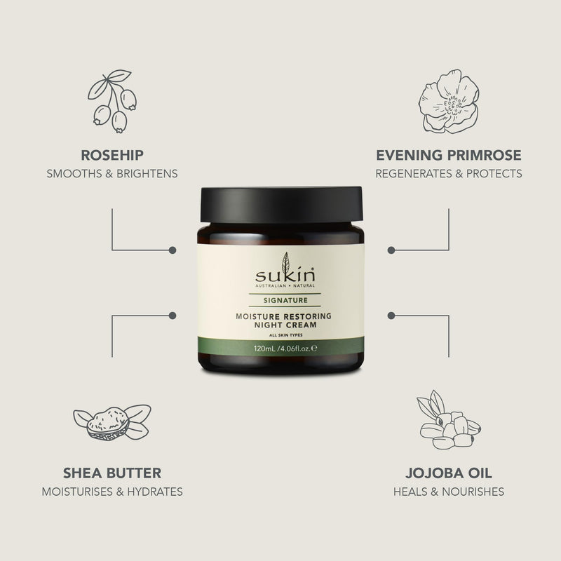 Sukin Signature Night Cream, Moisture Restoring – Dry Skin Face Cream with Botanicals, Shea Butter & Rosehip Oil, Naturally Rich in Vitamin A and Vitamin C, 4.06 Oz