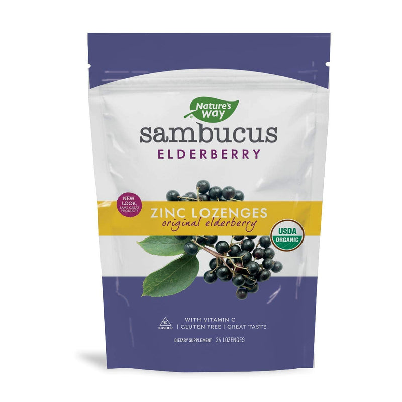 Nature’s Way Sambucus Immune Lozenges, Elderberry Flavored Lozenges, 24 ct | Immune Support Lozenges for On-the-Go Use with Zinc, Vitamin C & Black Elderberry Extract*, Certified Organic, Vegan 24 Count (Pack of 1)