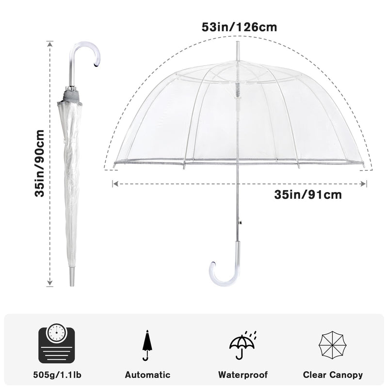 G4Free Clear Umbrella 42 inch foldable compact umbrella + 52 inch Bubble J Hook stick Umbrella