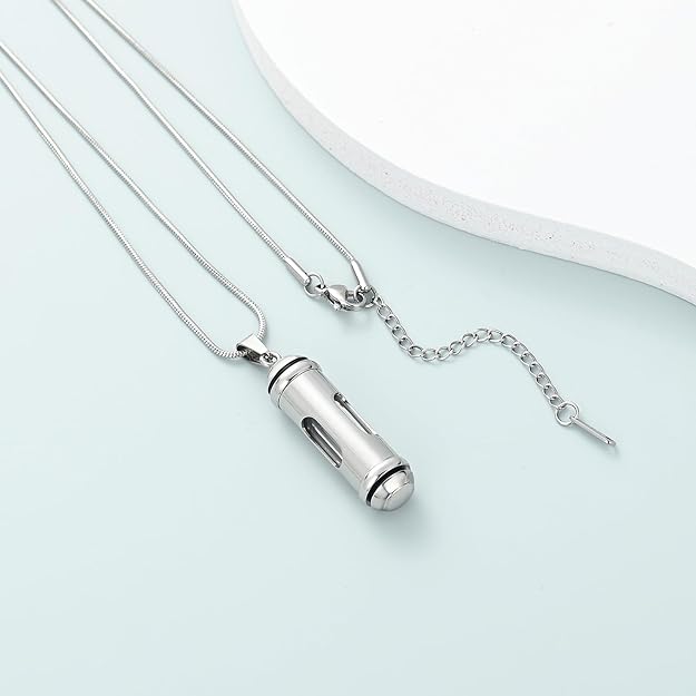 [Australia] - Mealguet Jewlery Stainless Steel Glass Container Tube Urn Keepsake Cremation Ashes Memorial Pendant Necklace for Men Women Silver 1* pendant 