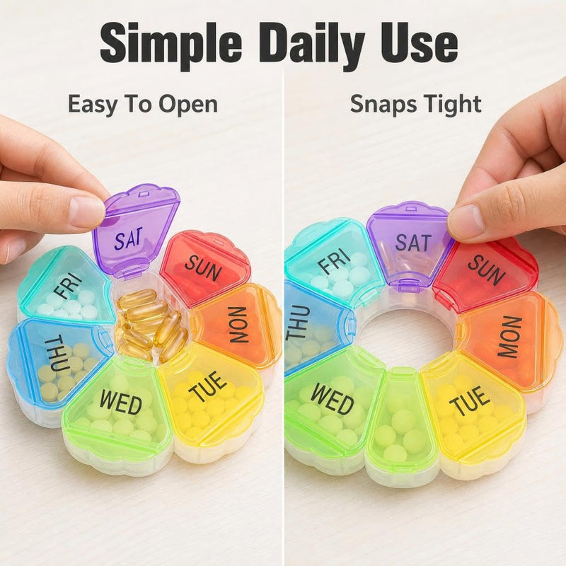 7 Day Extra Large Weekly Pill Organizer, Colorful Portable Pill Case, Large Medicine Container for Vitamins, Fish Oil, Tablets, Gummies & Daily Supplements