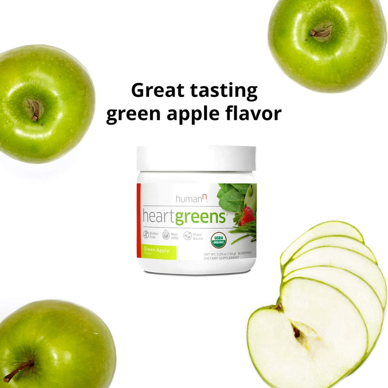 [Australia] - humanN HeartGreens | Superfood Organic Powder with Wheatgrass, Kale, Spinach, and Spirulina, USDA Organic Non-GMO, from The Makers of SuperBeets (Green Apple Flavor, 5.29-Ounce 