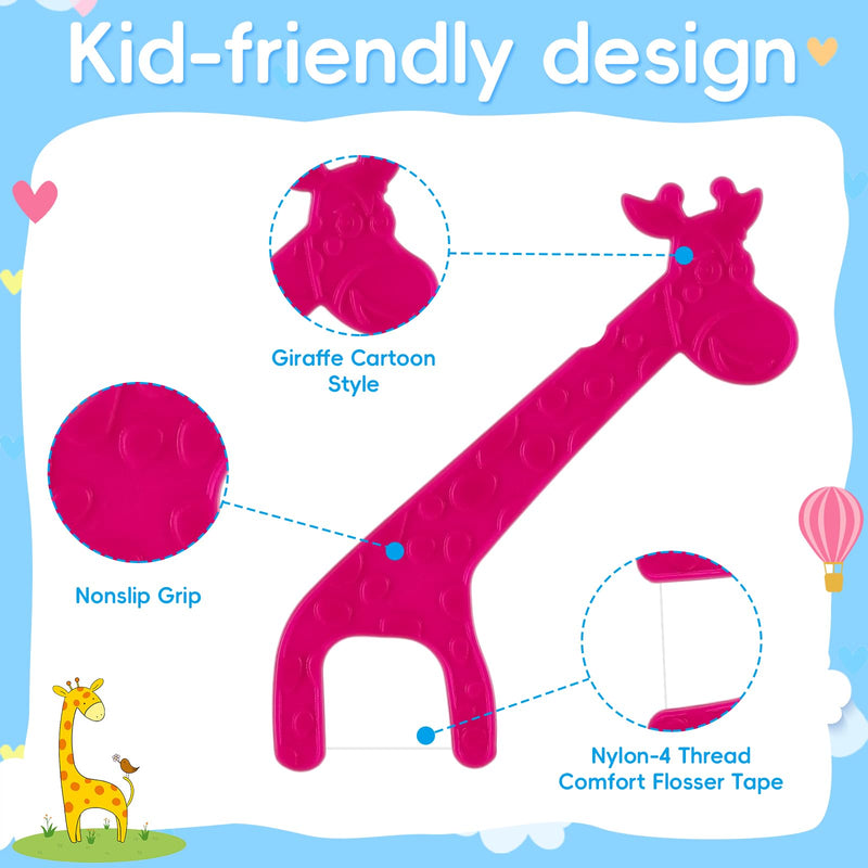 [Australia] - Patelai 400 Count Kids Flossers Bulk Cute Giraffe Kids Floss Picks No Fluoride Dental Floss Picks Unflavored, 4 Colors, 100 Count (Pack of 4) 