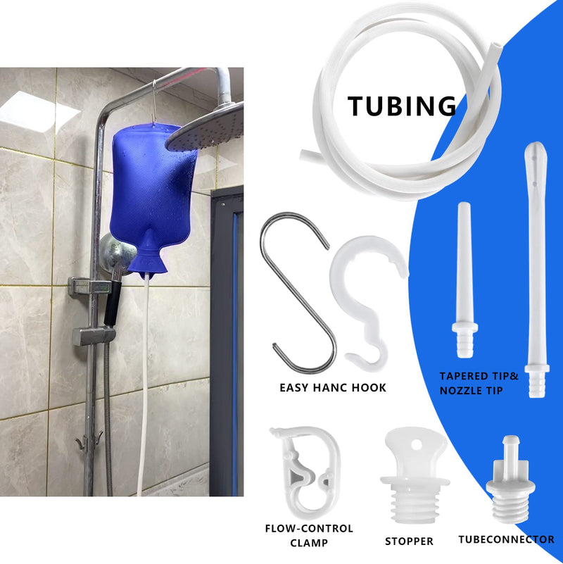 [Australia] - 2 L Enema Bag ，Coffee Enema Bag Kit with 5.0 ft. Long Silicone Hose ,2 Multi-Size Reusable Tips, Controlable Water Flow Valve- Coffee, Shower, Douche & Home Adult Enema Kit（Blue） Basic Version 