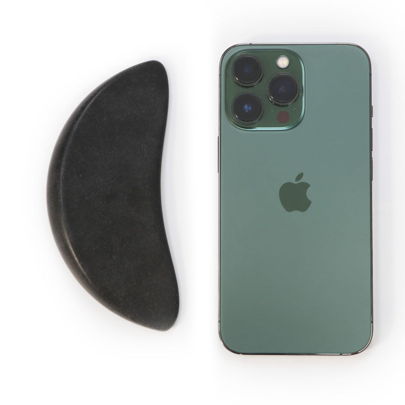 [Australia] - Master Massage 2-Piece Large Waning Moon Crescent Massage Stone Set - Arc Curved Deep Tissue Massager Hot Stones Pack – Gua-Sha Pressure Point Massage Tool - Black Basalt Rock Massage Tool Pack 