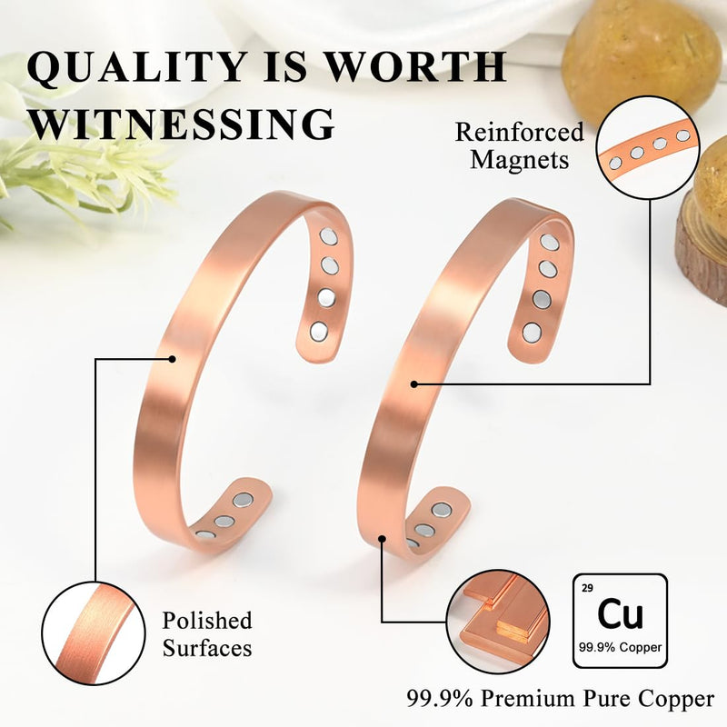 [Australia] - Vicmag Copper Magnetic Bracelet for Women and Men Ultra Strength Magnets 99.9% Pure Copper Strong Magnets Jewelry Gift Adjustable Length 2-Glossy 