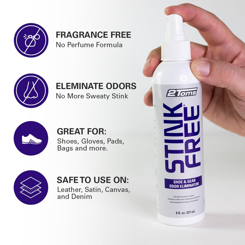 [Australia] - 2Toms StinkFree Shoe Odor Eliminator Spray, Removes Odors Caused by Sweat in Shoes, Sneakers, Cleats, Boots & Gear, 8 Ounces, 2 Bottles 